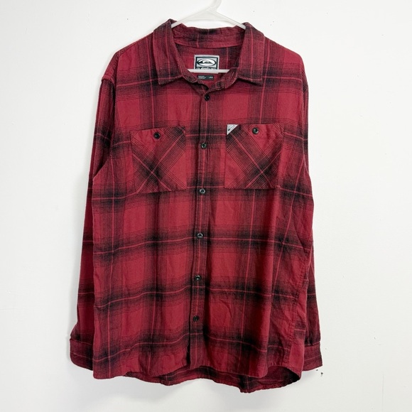 Quiksilver Flannel Shirt Mens Size Large Red Plaid Button Up Cotton - Picture 1 of 11